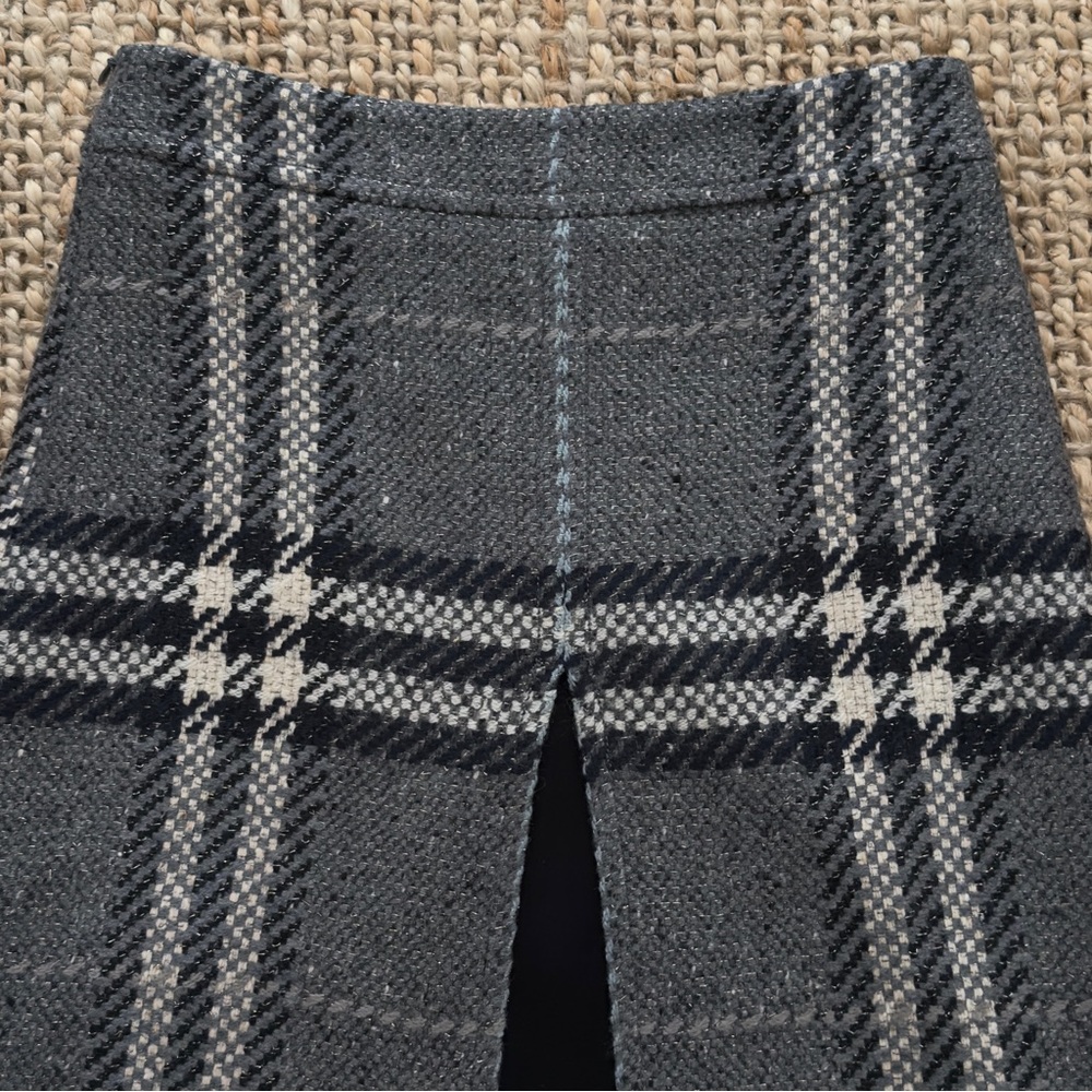 BURBERRY plaid Front-& Back Slit Wool Blend Skirt - Gray - Picture 8 of 16